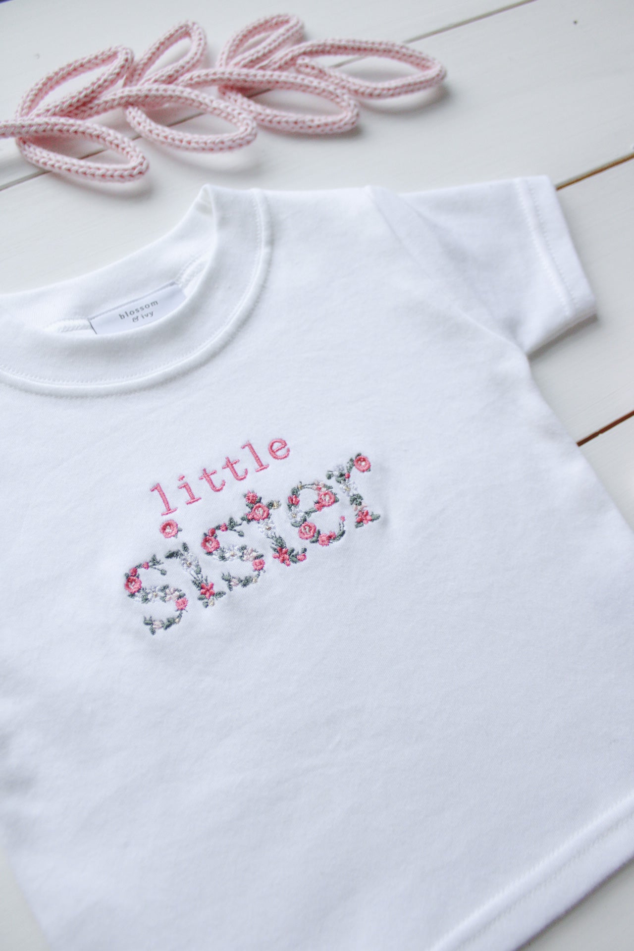 Floral Embroidery Sister Tee